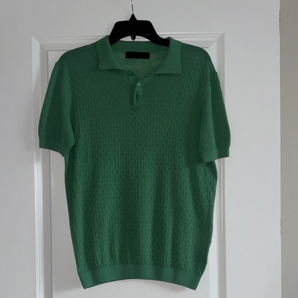 Kazolto Green Textured Knit Polo Shirt – Size L (Fits M) – 100% Cotton